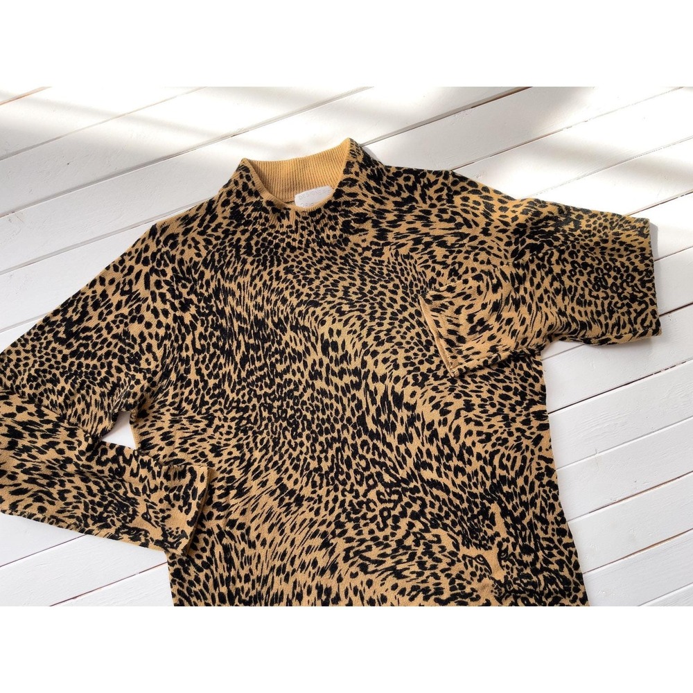 leopard print‎ sweater 90s y2k vintage brown animal print mock neck sweater